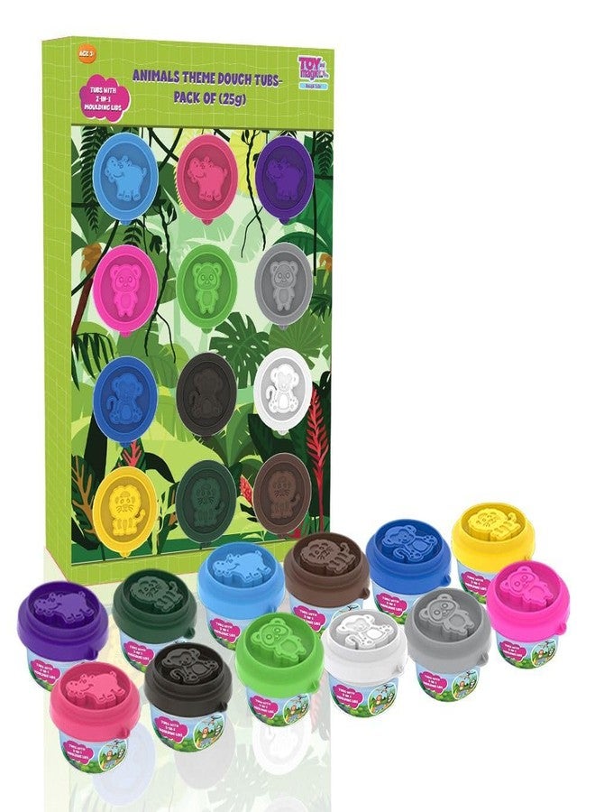 ToyMagic Animal Themed Clay/Soft Water Based FunDough with 2 in 1 Moulding Lid Pack of 12 Tubs 25gm Each|Fun with Dough|Non-Toxic|Kids 3+|Art & Craft Activity|Birthday & Return Gifts|Made in India - Image 1